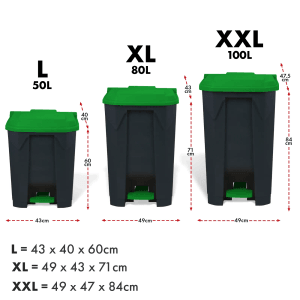 KARAT Mülleimer Olaf in Grün, verschiedene Größen (50L, 80L, 100L) mit Fußpedal.