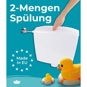 Weißer Calmwaters Aufputz-Spülkasten mit 2-Mengen-Spülung und Enten.