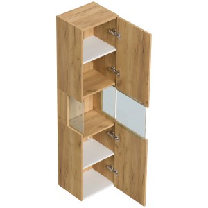 Posseik Bad Hochschrank Limes, Eiche Gold, 150cm, mit Glaselement und offenen Fächern.