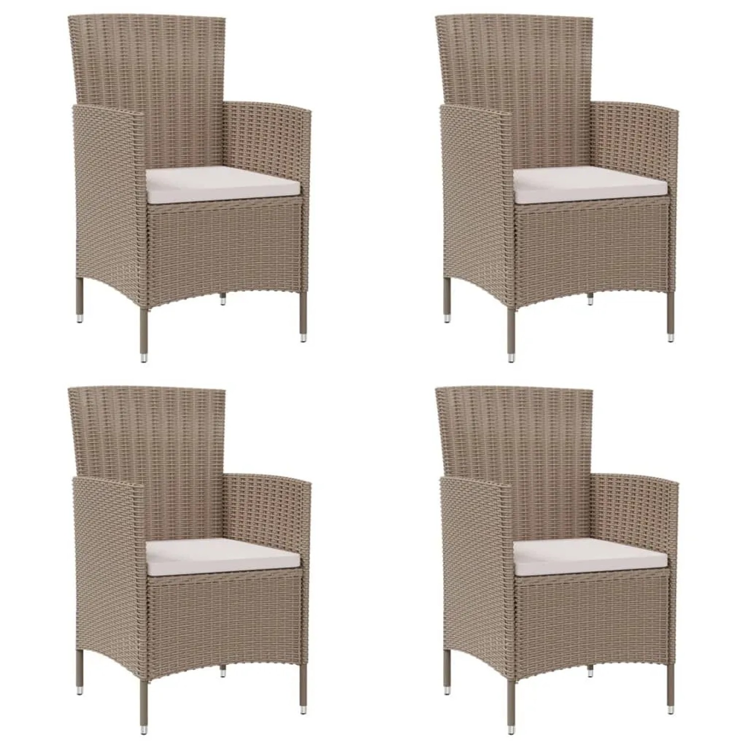 Furnicato Gartenstühle 4er Set Poly Rattan Beige Mit Cremeweißem Kissen 61x60x88 Cm