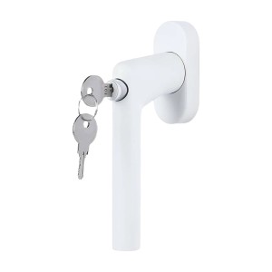 Abschließbarer Fenstergriff in Weiß, L-Form, aus Edelstahl mit Schlüssel.