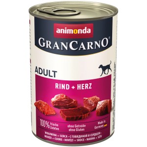 Gran Carno Adult Hundenassfutter mit Rind und Herz, 400g Dose.