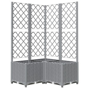 Hellgrauer vidaXL Pflanzkübel mit Rankgitter (80x80x136 cm) aus PP für Kletterpflanzen.