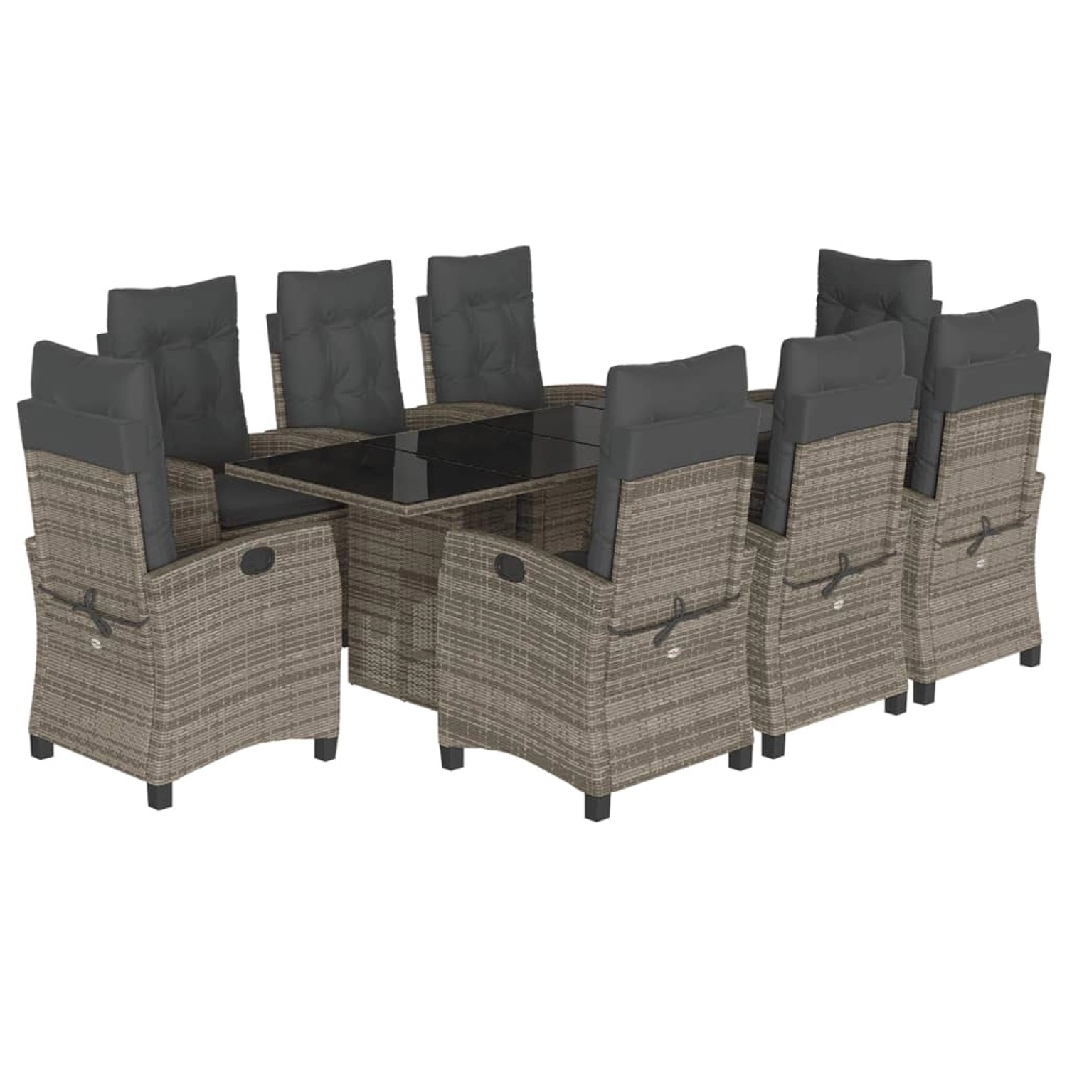 vidaXL 9-Tlg Garten-Essgruppe mit Kissen Grau Poly Rattan 3212690 günstig online kaufen