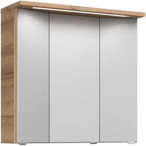 Pelipal Spiegelschrank Trentino, 75 cm, Riviera Eiche Dekor mit Beleuchtung für Badezimmer.