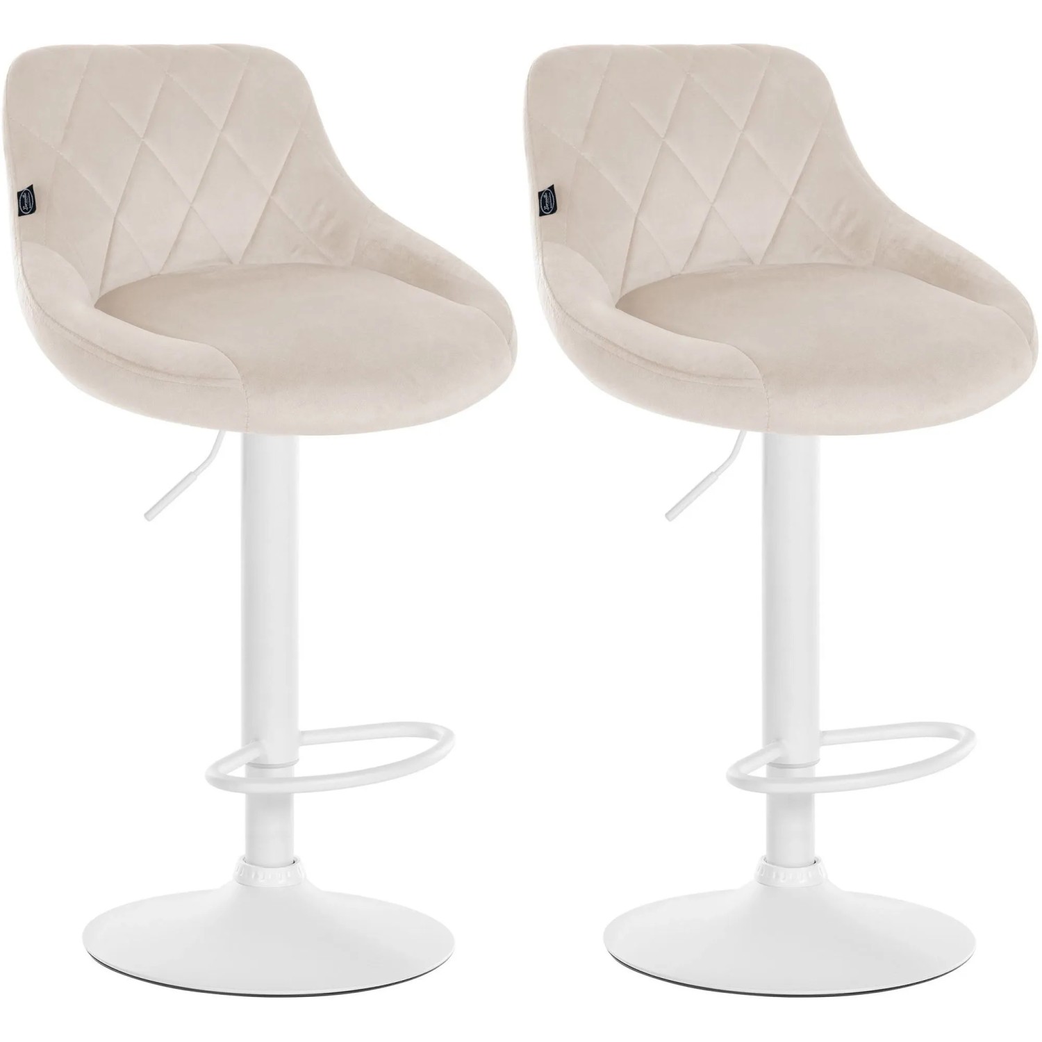 DELUKE 2er Set Barhocker FALON Samt Creme 46x49x83cm Weiß Barstuhl Mit Lehne Drehbar Tresenhocker Tresenstuhl