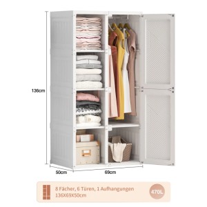 PXloue Kleiderschrank 69x50x136cm mit Stange für Ankleidezimmer und Schlafzimmer Weiß
