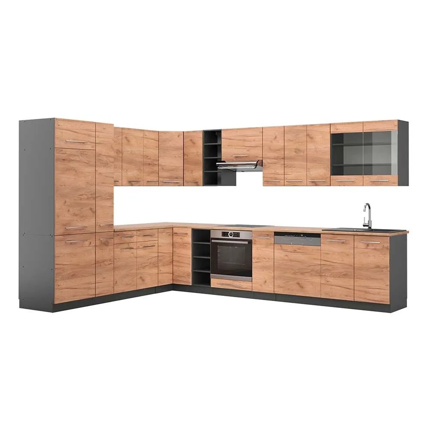 Vicco Eckküche Fame-Line Goldkraft Eiche/Anthrazit 347 x 82, AP Eiche