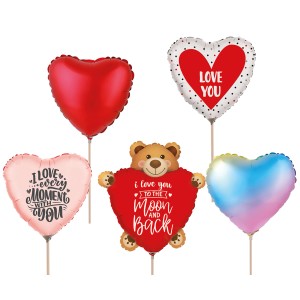 Mehrfarbige Mini Folienballons "I Love You" 5-fach sortiert als Geschenkartikel.