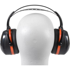 OX-ON Gehörschutz Earmuffs D1 Comfort, schwarz-rot, auf einem weißen Kopf.