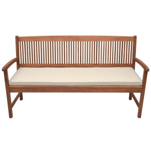Beige Beautissu Bankauflage Base BK (120x48cm) auf Holzgartenbank.