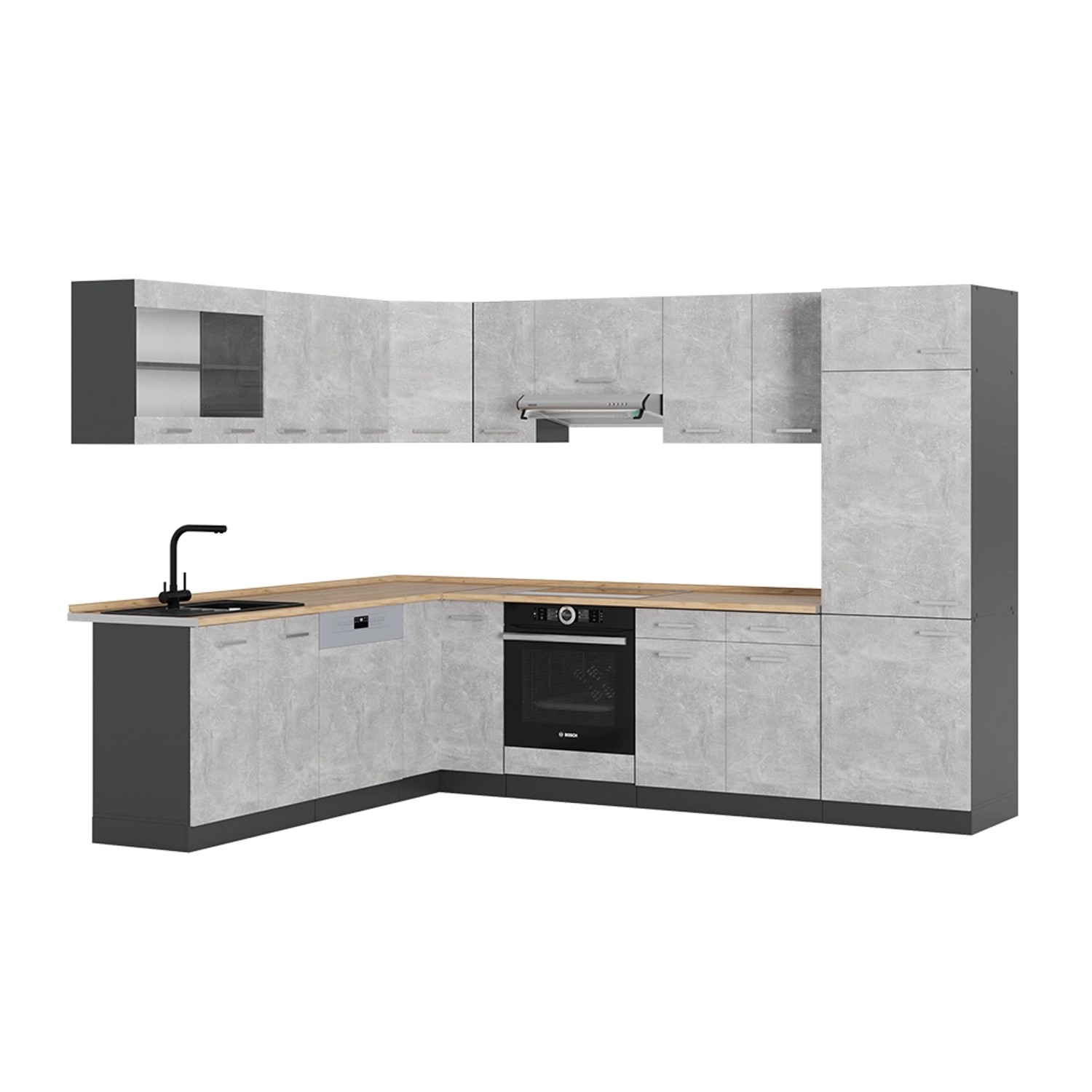 Vicco R-Line Eckküche Beton/Anthrazit 227 x 287 cm ohne Arbeitsplatte günstig online kaufen