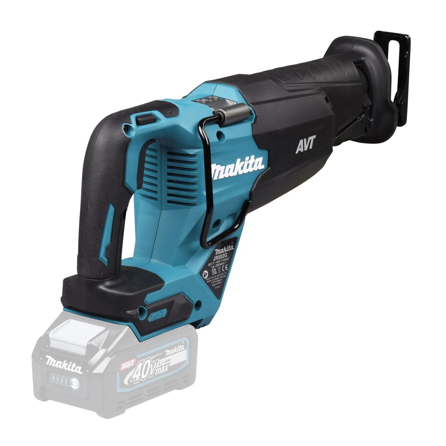 Makita Akku-Reciprosäge JR002GZ XGT 40 V max., Akku-Säbelsäge in Schwarz und Türkis.