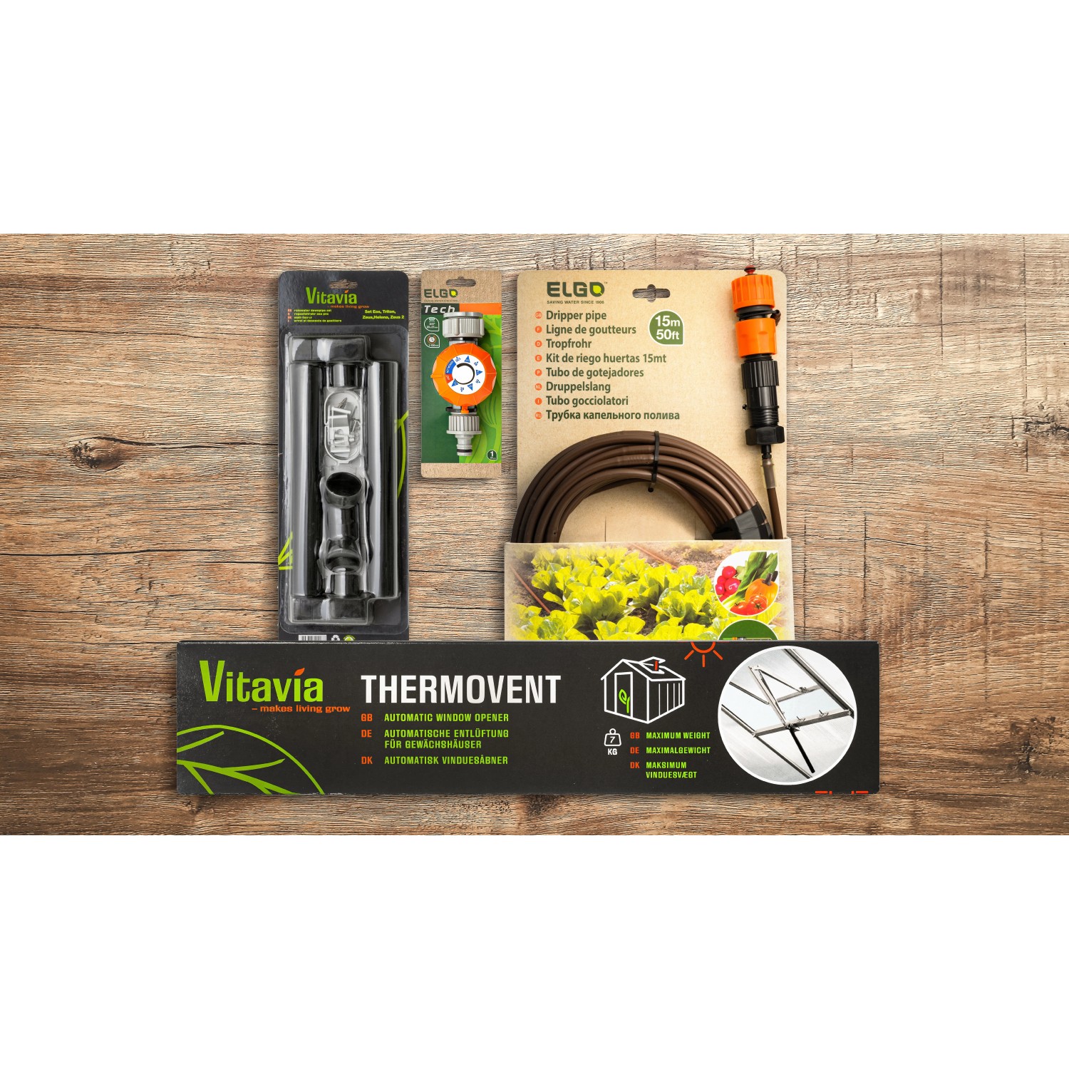 Vitavia Gewächshaus Triton 5000 Zubehör-Set mit Thermovent, Bewässerungsuhr und Tropfschlauch.