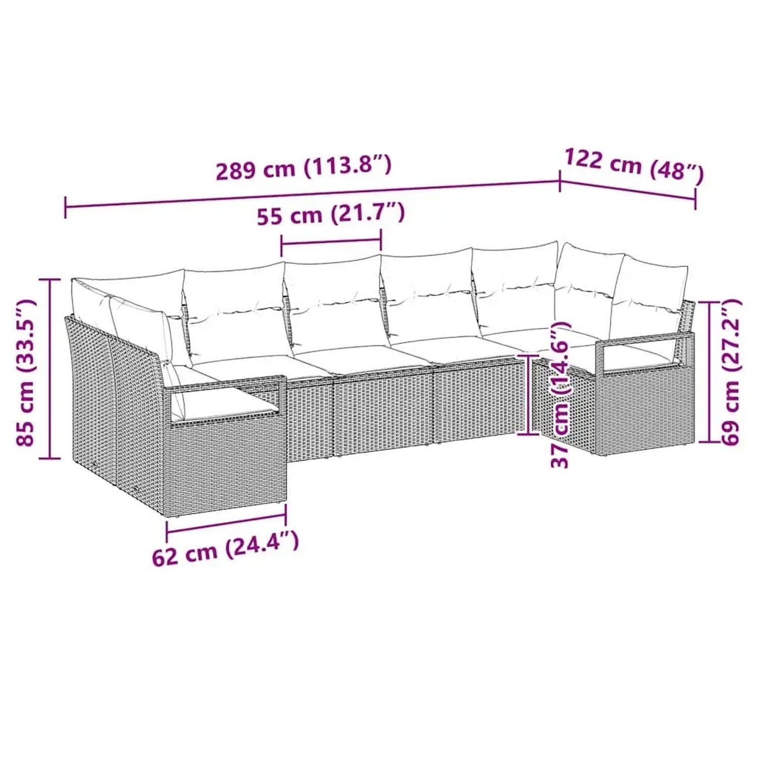 vidaXL Gartenmöbel-Set, 7-teilig, beige Poly Rattan, mit Maßangaben. Ideal für Terrasse und Garten.