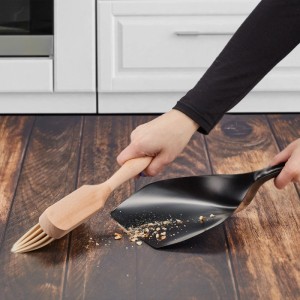 Relaxdays Kehrgarnitur Holz Metall Schwarz Mit Handfeger 33 cm x 21,5 cm x 6 cm