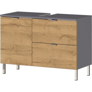 Germania Waschbeckenunterschrank Mauresa, 80 cm, Graphit/Eiche-Nb Dekor mit Metallgriffen und Füßen.