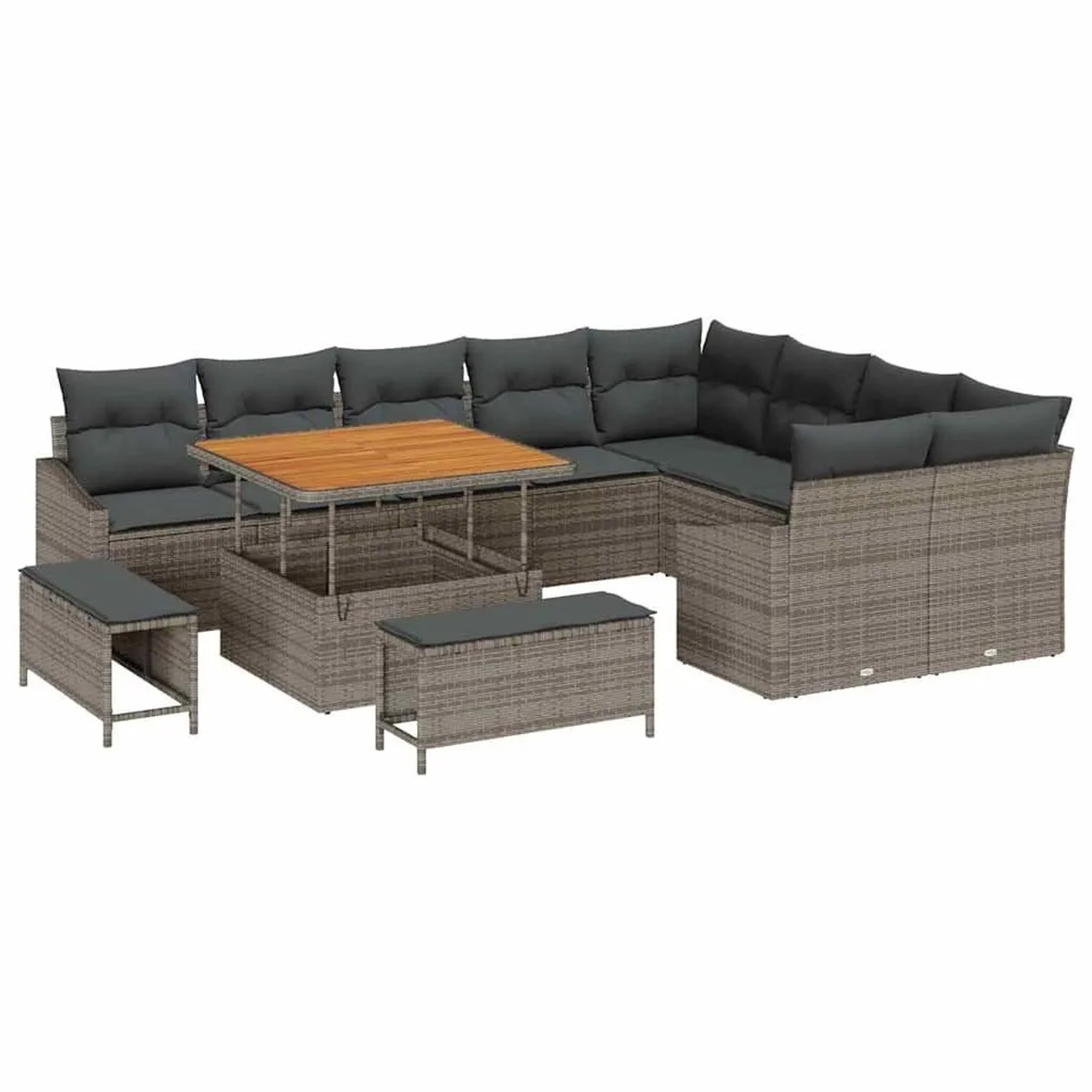 vidaXL Gartensofa-Set mit Kissen mit Speicher 12 Stk Grau Poly Rattan 33646 günstig online kaufen