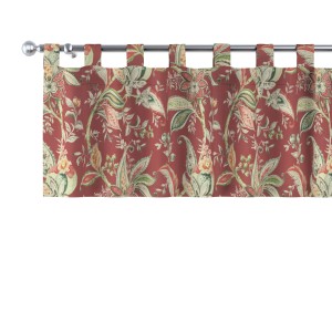 Dekorative, rote Kurzgardine mit Schlaufen und floralem Muster aus der Dekoria Gardenia Kollektion.