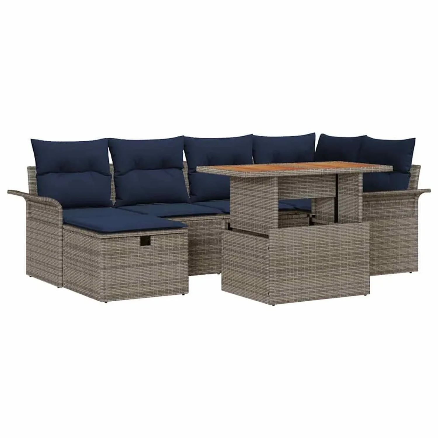 vidaXL Gartensofa-set mit Kissen mit Speicher 7 Stk Grau Poly-Rattan 3359916