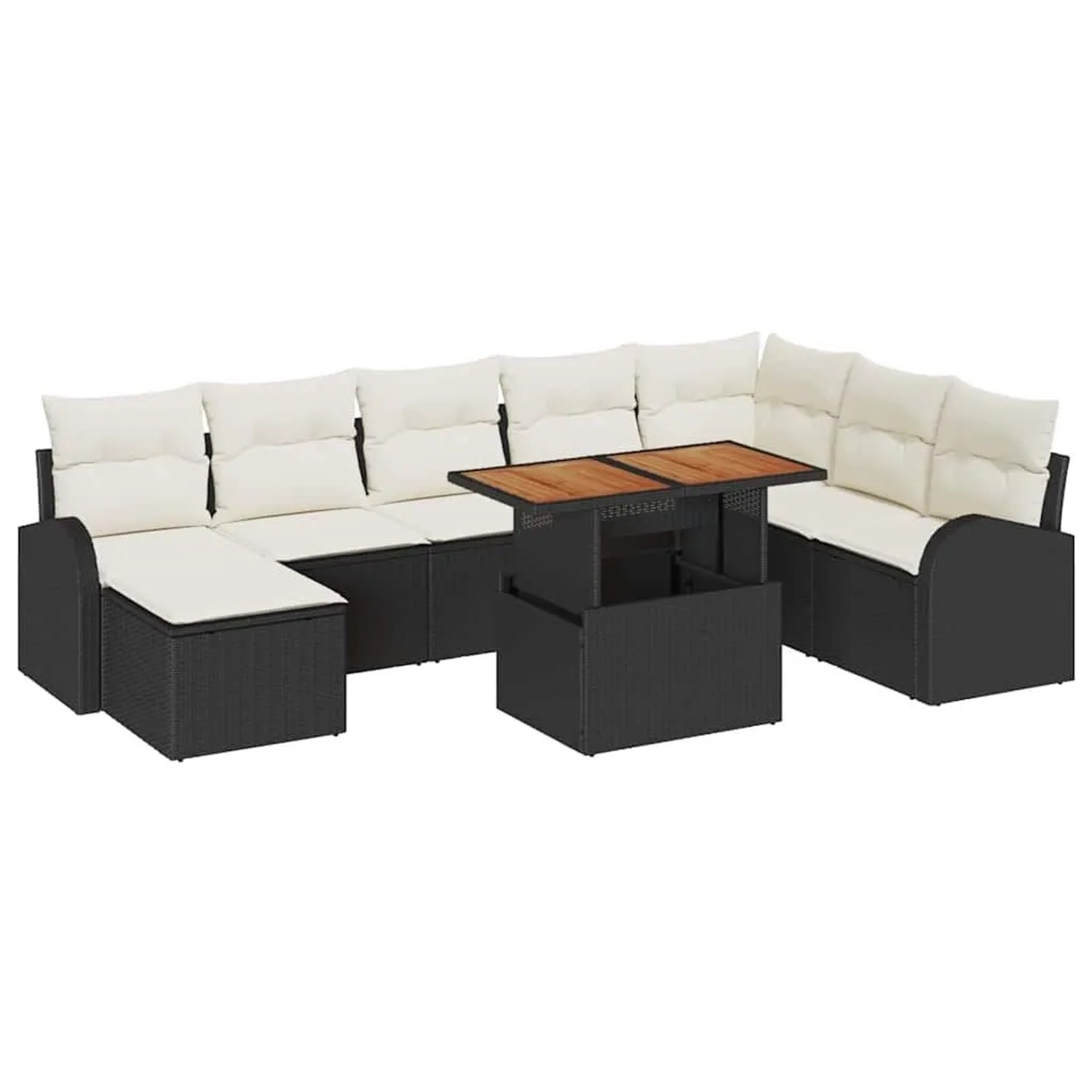 vidaXL Garten-Sofa-Set mit Kissen 9-Tlg Schwarz und Creme 3349620