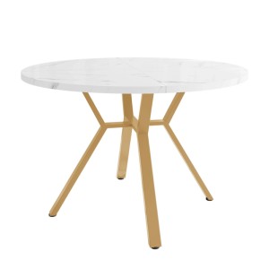 Merax Runder Esstisch 100cm  MDF Marmoroptik  X-Gestell Gold