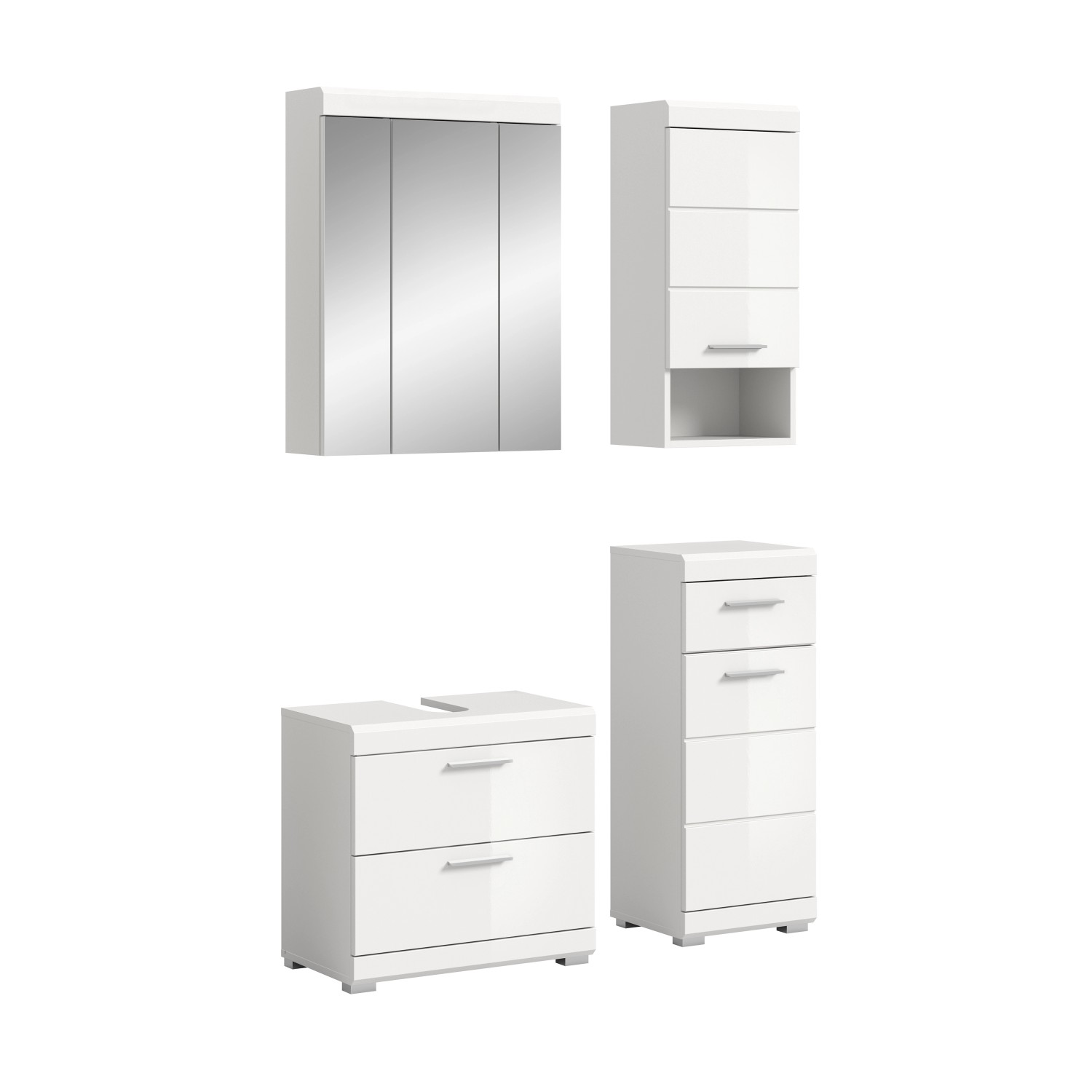 Badkombination 4-teilig Schubladen 112 x 191 x 34 cm Front Weiß Hochglanz FSC®