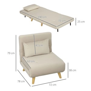 Beiger HOMCOM Schlafsessel aus Polyester, als Sessel und ausgeklapptes Bett mit Maßen. Vielseitiges Klappsofa.