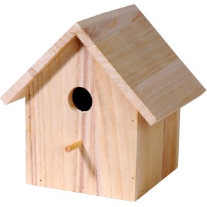 Dobar Nistkasten aus Holz zum Bemalen, 17,5x15,5x20,5cm. Vogelhaus mit rundem Einflugloch und kleinem Holzstab.