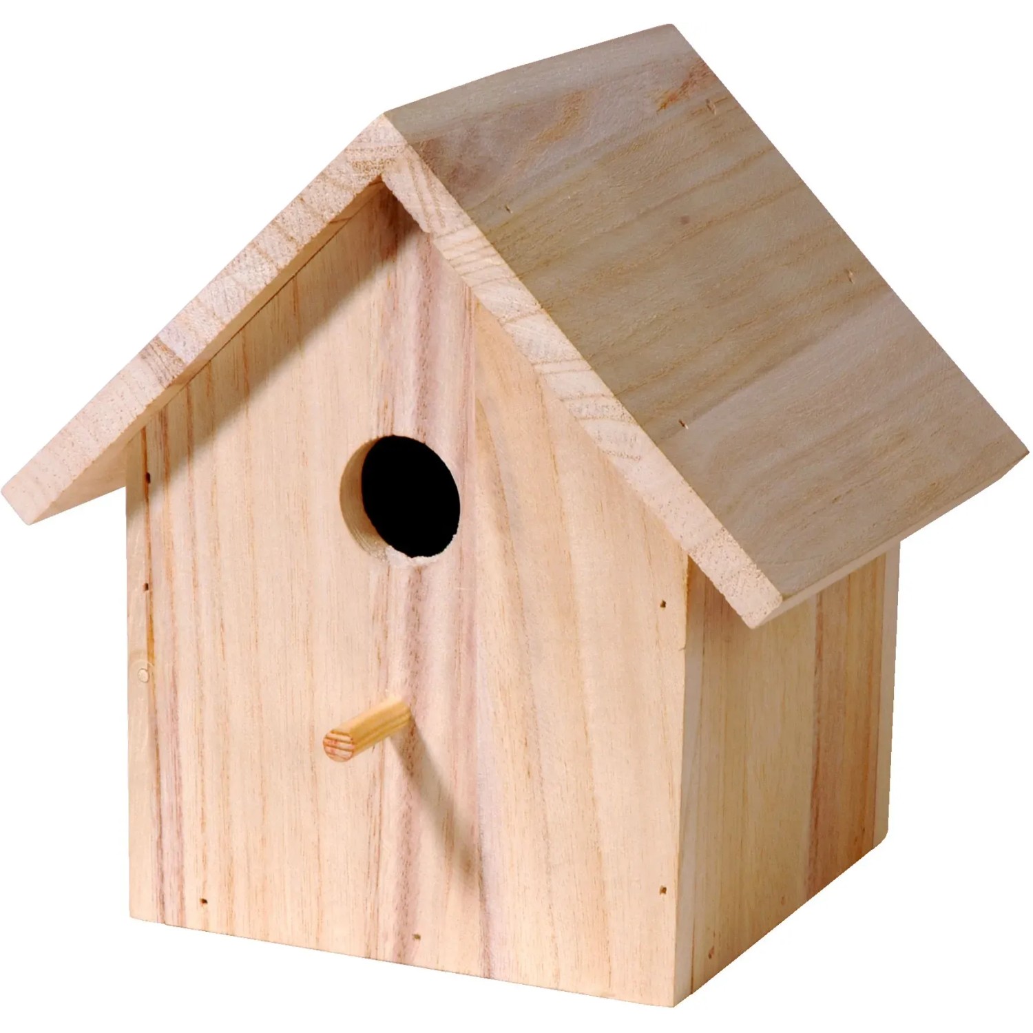 Dobar Nistkasten aus Holz zum Bemalen, 17,5x15,5x20,5cm. Vogelhaus mit rundem Einflugloch und kleinem Holzstab.