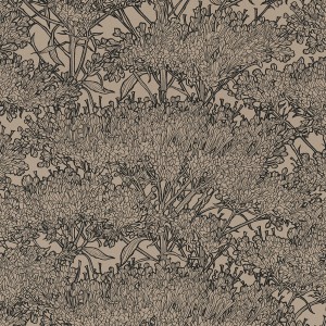 Moderne Vliestapete mit floralem Blumenmuster in Beige und Schwarz für Wohn- und Schlafzimmer.