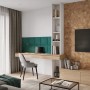 Wohnraum mit braunen Rebel of Styles Holzverblendern UltraWood Teak Hexagon an der Wand.