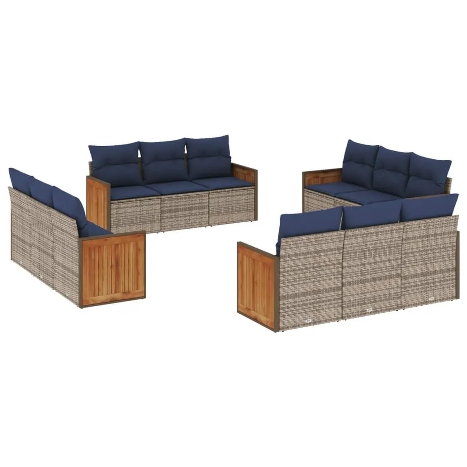 vidaXL 12-Tlg Gartensofa-Set mit Kissen Grau Polyrattan 3227517 günstig online kaufen