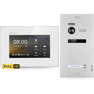 Balter EVO HD Video-Türsprechanlage Set: 7 Zoll Monitor und Türstation in Silber-Weiß.