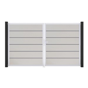 GroJa Basicline Premium Doppeltor, weiß, mit Aluminiumrahmen. Sichtschutzzaun Tor.