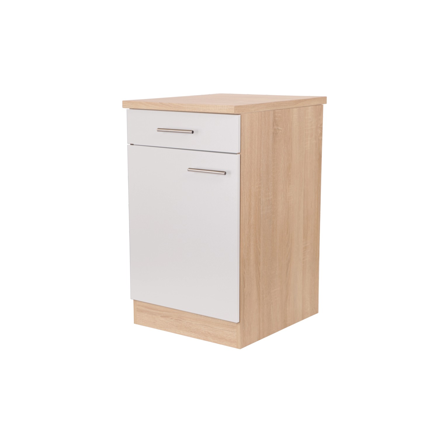 Respekta Unterschrank Merle, 50 cm, Weiß, mit Schublade und Tür. Küchenunterschrank mit Soft-Close.