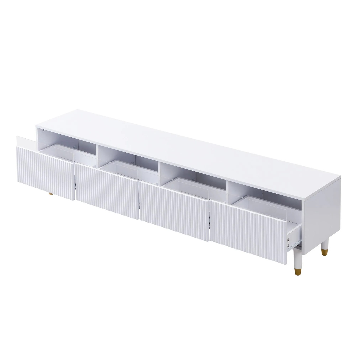okwish TV Schrank mit Schubladen Stauraum Acryl MDF 178x35x45cm Weiß