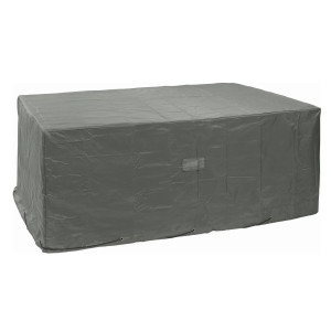 Graue Schutzhülle für Tisch und Stühle, 210x160x80 cm, mit Kordelzug für sicheren Halt.