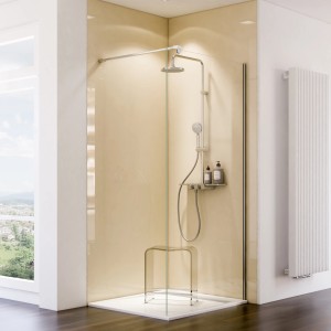 Schulte Duschrückwand DecoDesign, 100x255 cm, Hochglanz Creme-Beige, mit Dusche und Hocker
