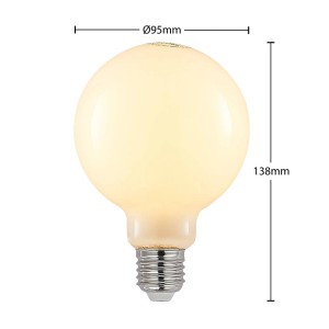 Arcchio LED E27 Lampe aus opalweißem Glas, warmweiß, dimmbar. Ø95mm, 138mm Länge.