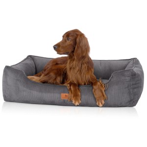Graues Knuffelwuff Hundebett Nunavut Orthopädisch Cord XXL mit Hund