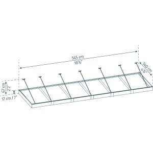 Technische Zeichnung: Palram Canopia Sophia XL Vordach, 5,7 m x 1,4 m, schwarz-transparent, Maße