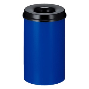 Blauer PROREGAL Metall Mülleimer, selbstlöschend, 20 Liter, mit schwarzem Deckel.