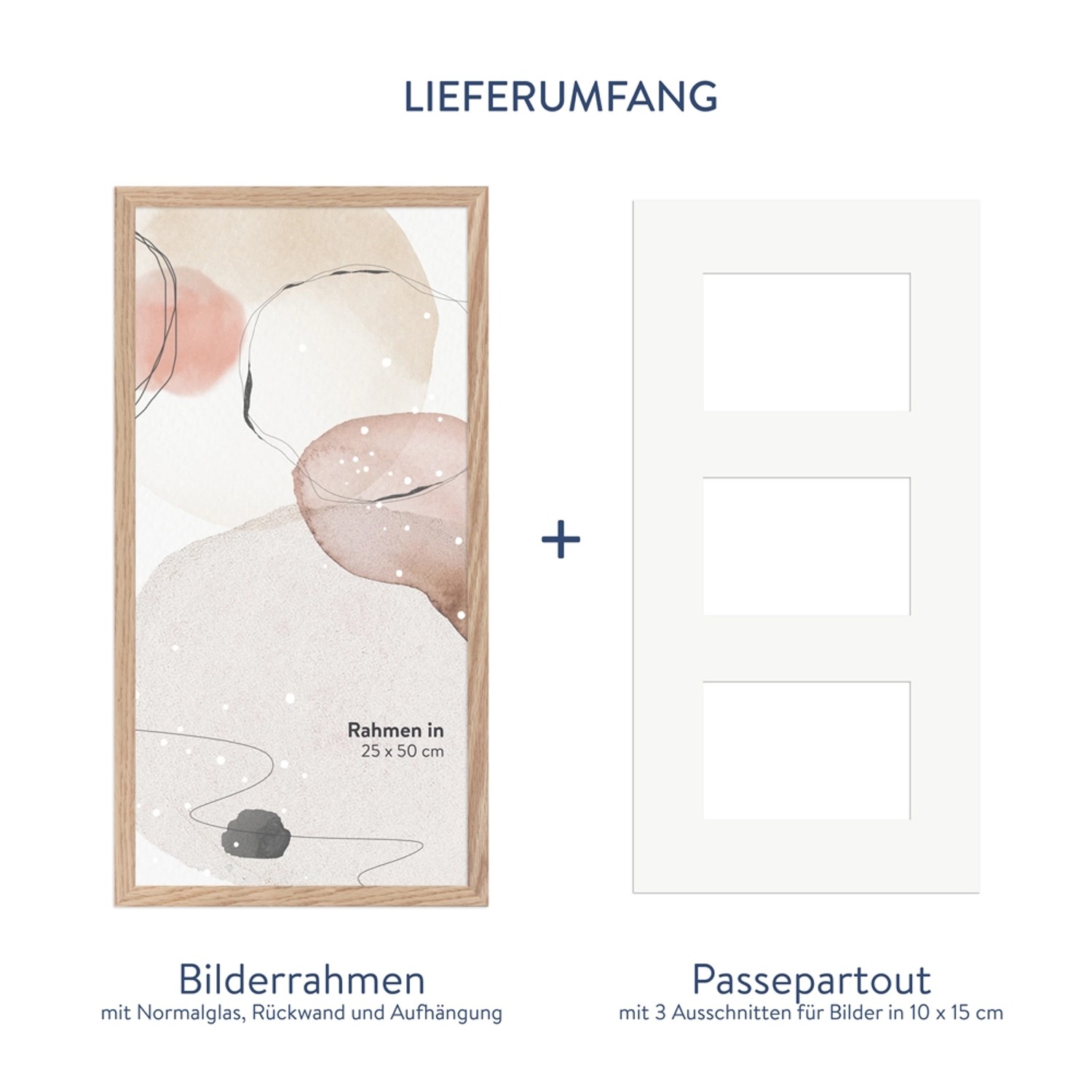 WANDStyle Galerierahmen Eiche-Optik 25x50 cm für 3 Fotos 10x15 cm, inklusive Passepartout.