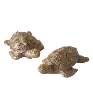 Boltze Dekofigur Quila, 2-fach sortiert, Schildkröten aus Kunstharz, goldfarben.
