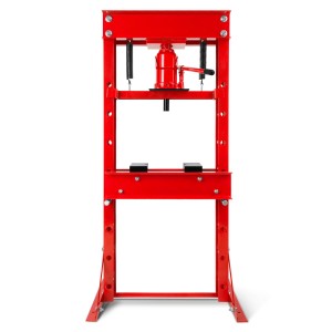 Rote EBERTH Werkstattpresse mit 30T Presskraft und Hydraulikzylinder. Ideal für Werkstattarbeiten.