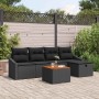 Schwarzes 6-tlg. vidaXL Garten-Sofa-Set aus Poly Rattan mit Kissen und Tisch.