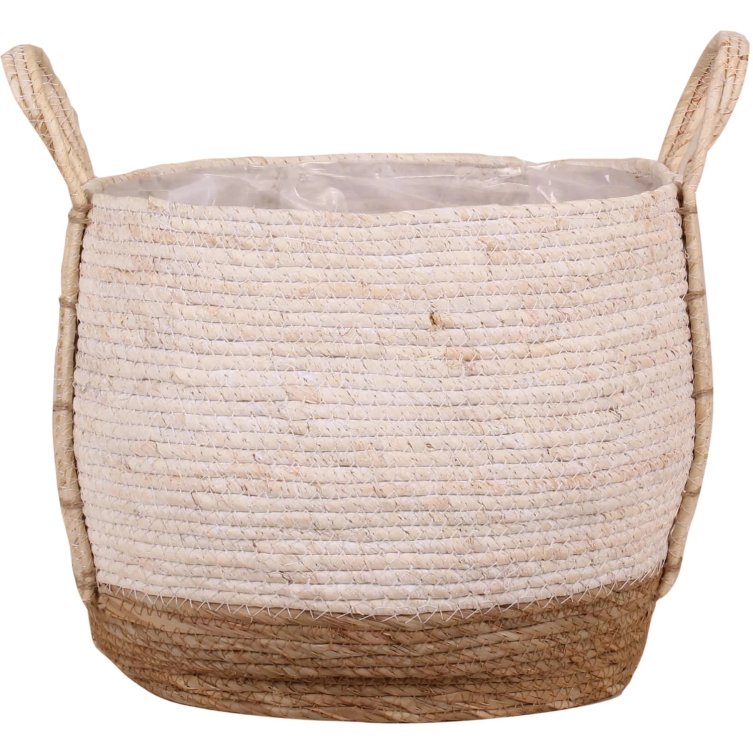 Korb mit Henkeln aus Stroh und Seegras Ø 32 cm x 28 cm Weiß