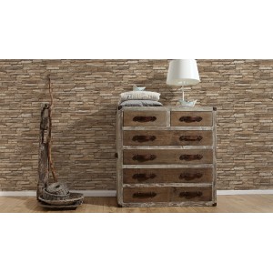A.S. Creation Vliestapete Dekora Natur 6 Stein Braun an Wand hinter Kommode.