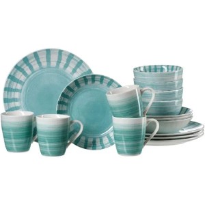 Ritzenhoff & Breker Sole Mio Kombiservice, 16-teilig, Grün. Geschirrset mit Tellern, Schalen und Tassen im modernen Design.